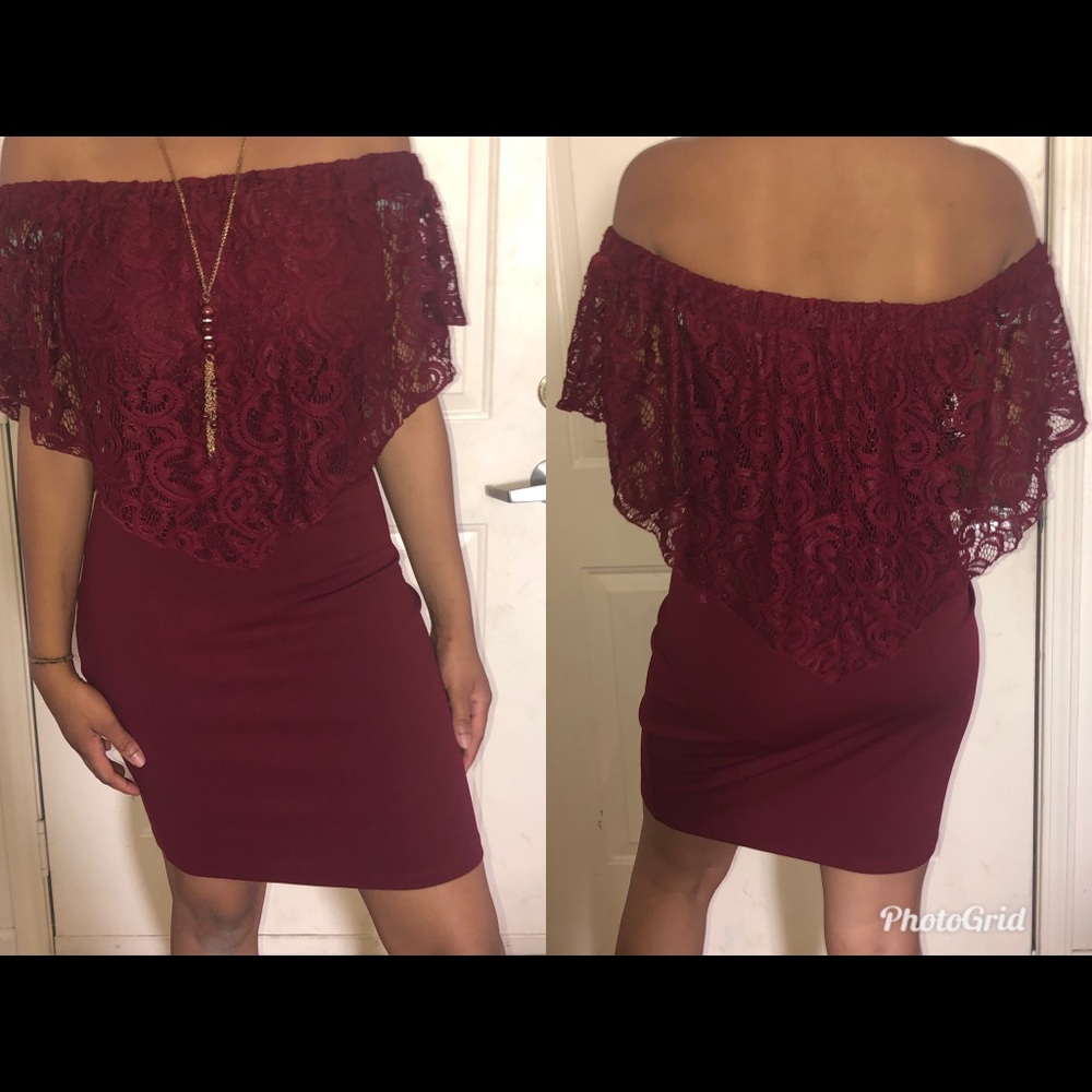 Maroon off the shoulder homecoming dress